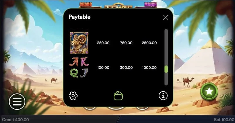 Temple of Treasures – Bonus Buy funkció vásárlási ablaka