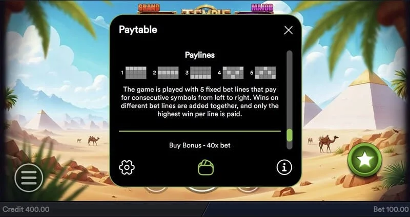 Temple of Treasures – fix Jackpot tábla